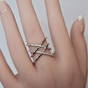 Double X Band Sterling Silver Moissanite Wide Band Ring ATTN: READ DESCRIPTION!